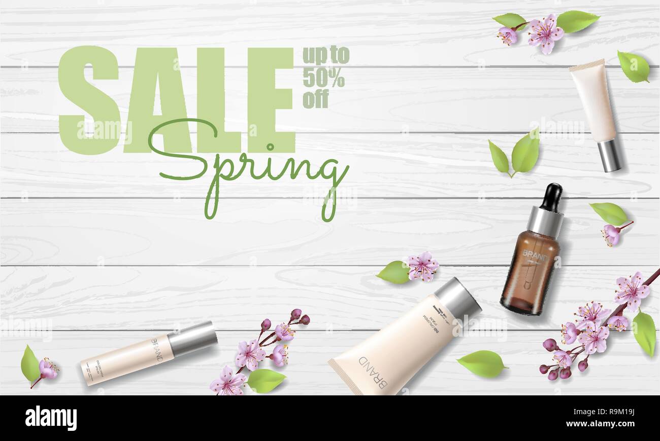 Spring sale cherry blossom organic cosmetic ad template. Skincare
