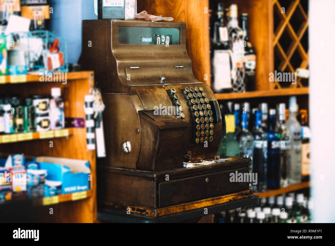 Antique cash only register machine in a shop Stock Photo