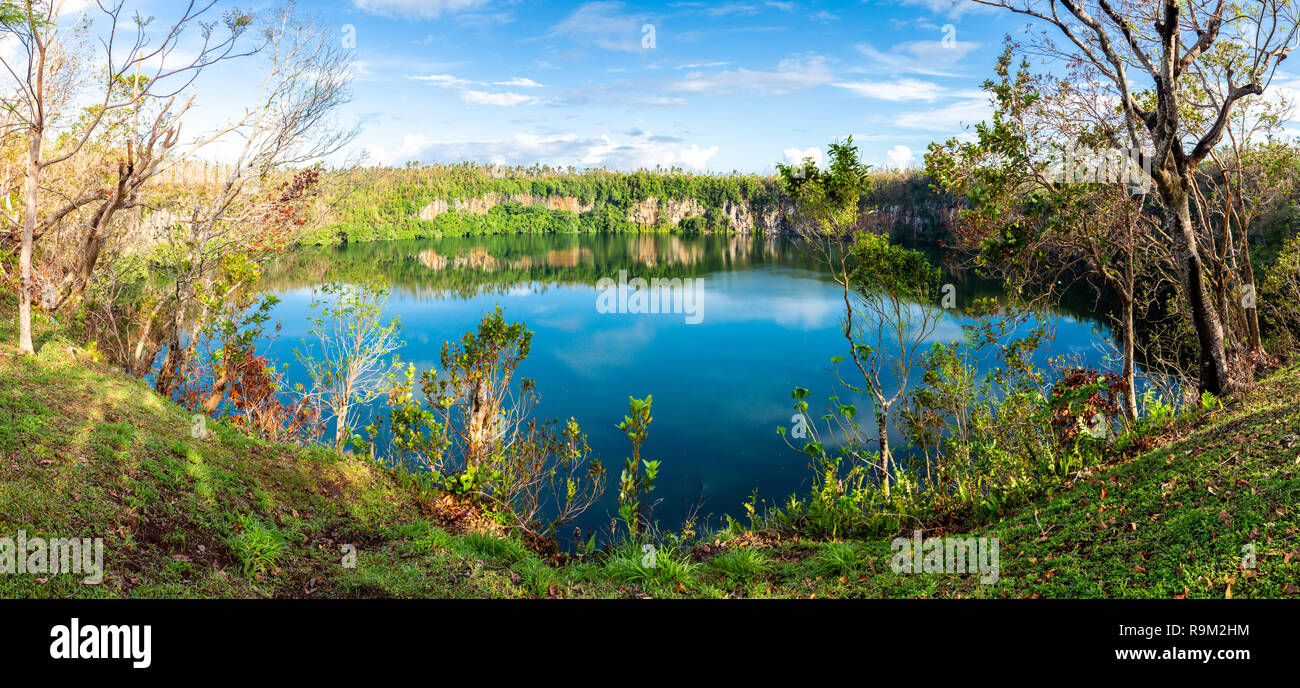 Spectacular volcanic crater lake Lalolalo in the island of Uvea (Wallis), Wallis and Futuna (Wallis-et-Futuna), Polynesia, Oceania, South Pacific. Stock Photo