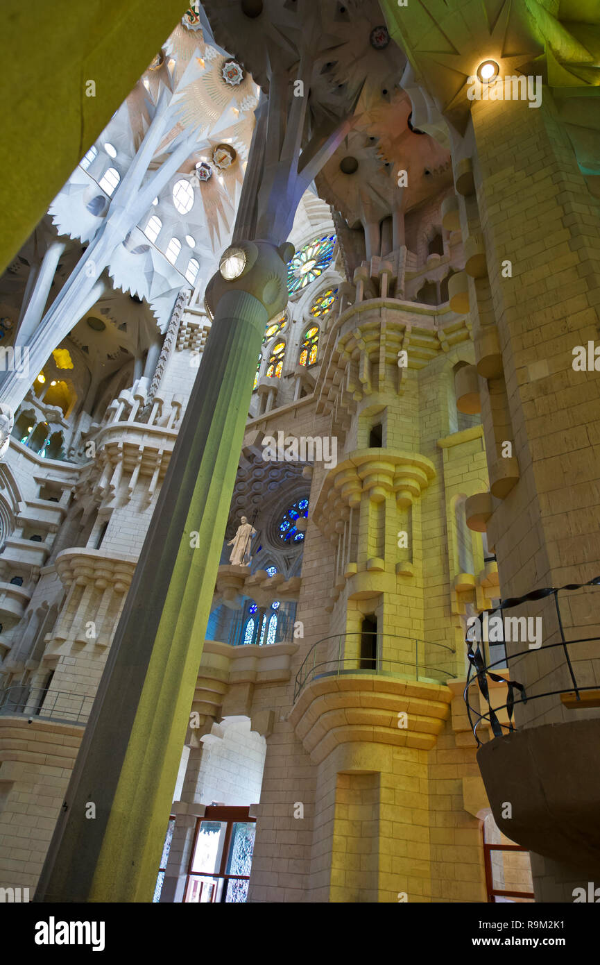 Interior of the Sagrada Familia designed by Antoni Gaudi, Barcelona ...