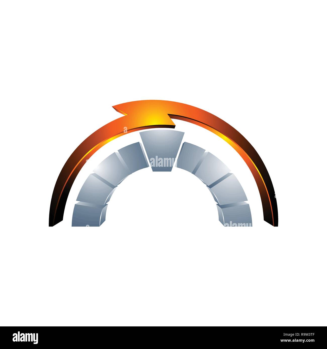 Gold Thunderbolt flash curved Orbit grey silver vector logo Stock Vector