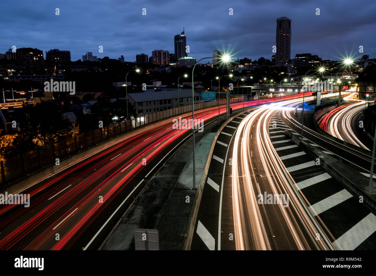 traffic blur at night Stock Photo