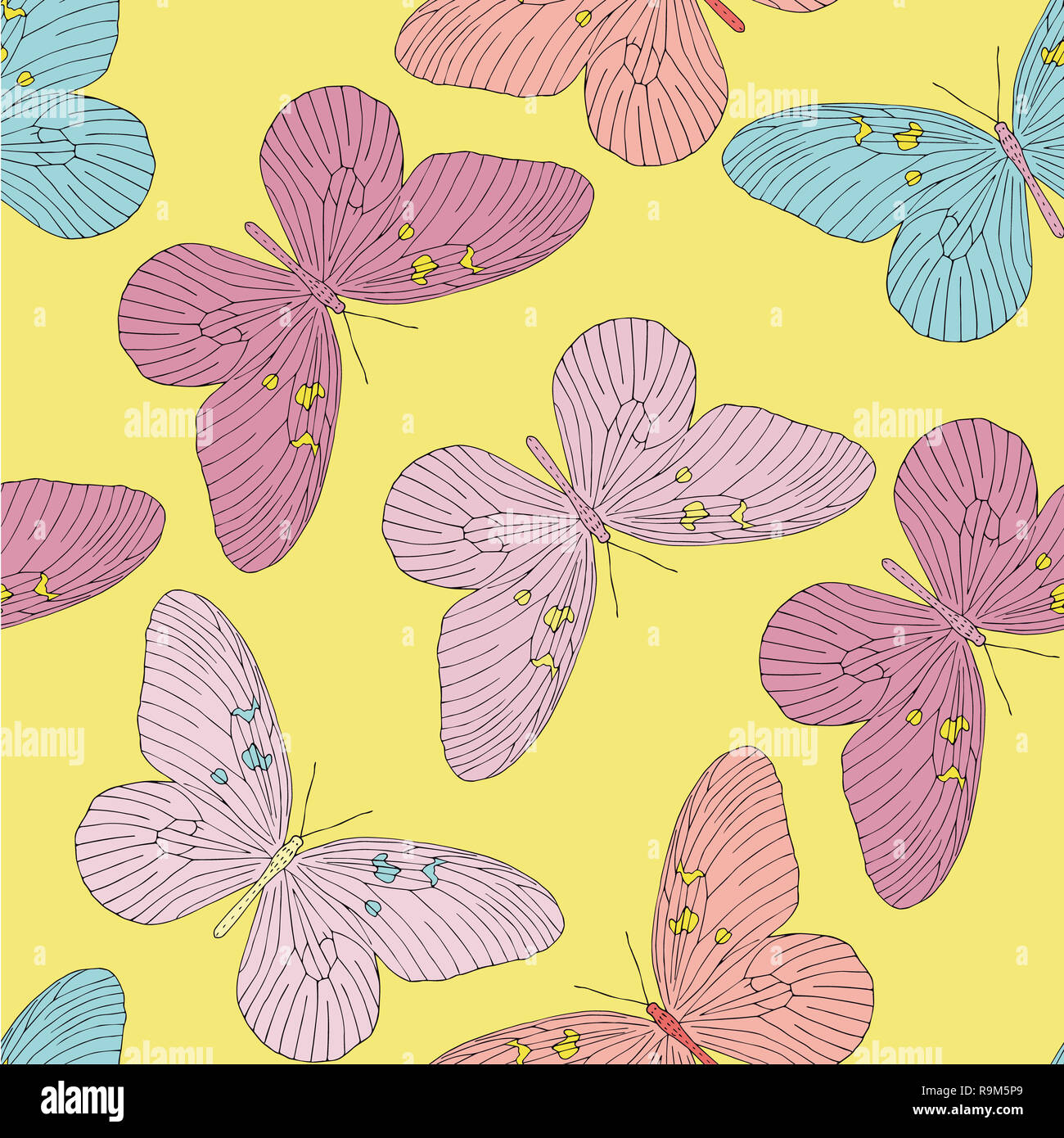 Hand drawn butterfly seamless pattern. Vector illustration Stock Photo ...