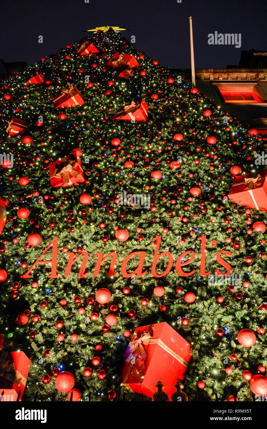 Festive Christmas decorations outside Annabel's  - a Private Members club in Mayfair, London, UK Stock Photo