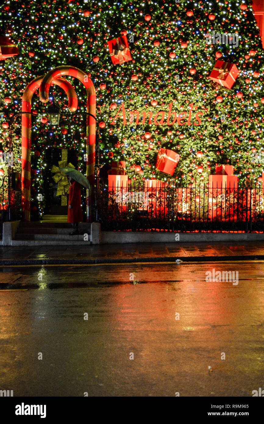 Festive Christmas decorations outside Annabel's a Private Members