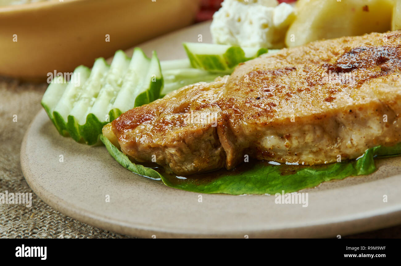 Karbonade, Pork chop, Latvian cuisine, Traditional assorted dishes, Top  view Stock Photo - Alamy