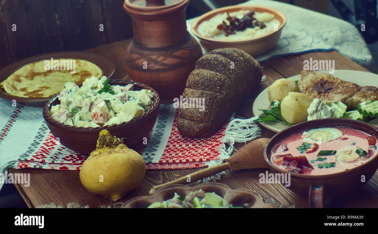 Latvian Cuisine, Traditional Assorted Dishes, Top View Stock Photo - Alamy