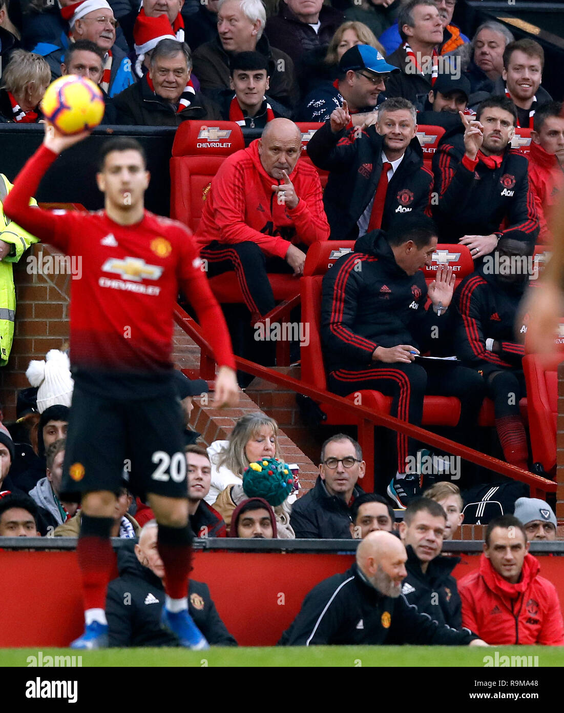 Manchester United Interim Manager Ole Gunnar Solskjaer Centre Assistant Mike Phelan Left And First Team Coach Michael Carrick During The Premier League Match At Old Trafford Manchester Stock Photo Alamy