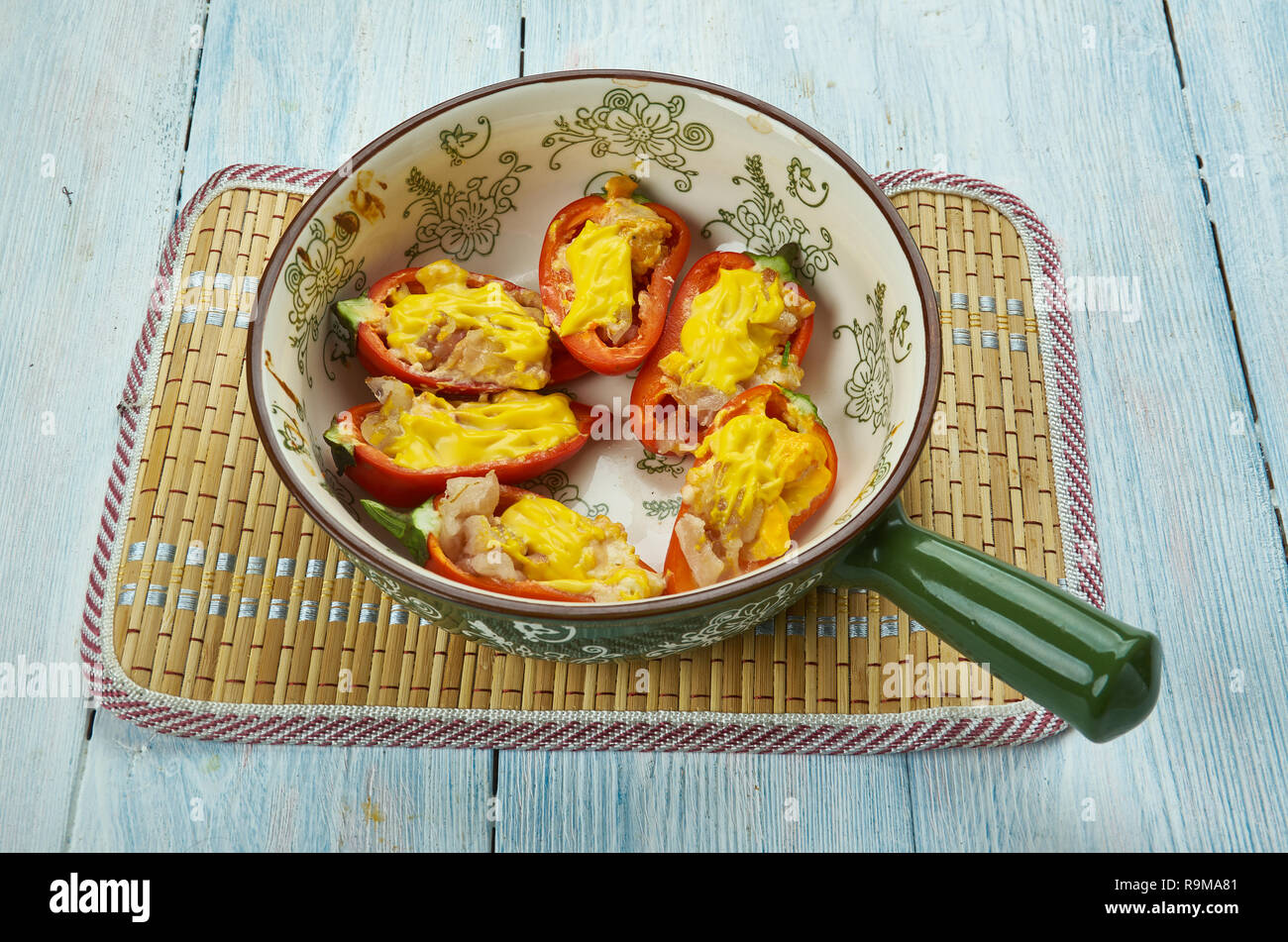 Cheesy Bacon Stuffed Mini Peppers Close Up Stock Photo Alamy