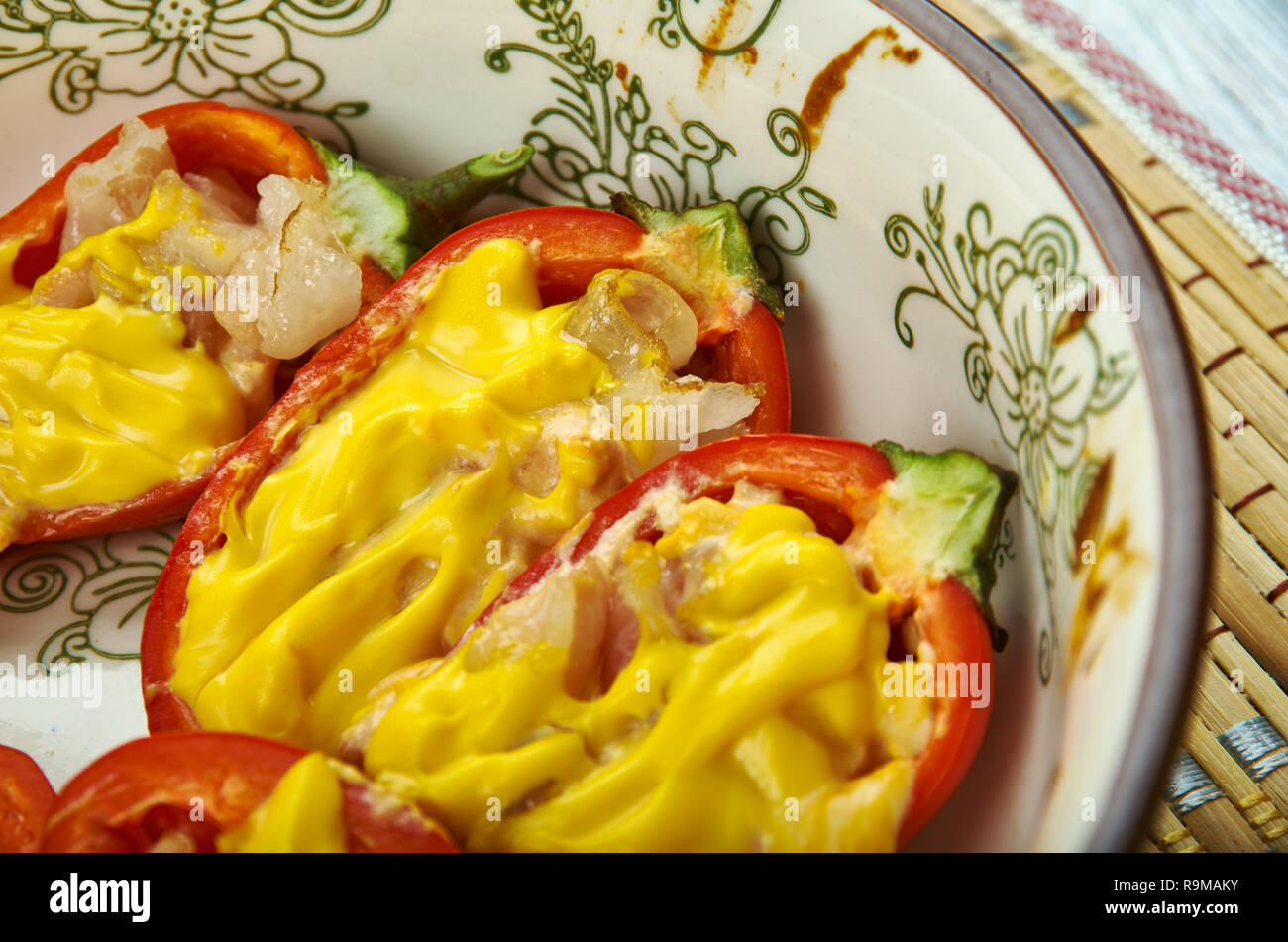 Cheesy Bacon Stuffed Mini Peppers Close Up Stock Photo Alamy