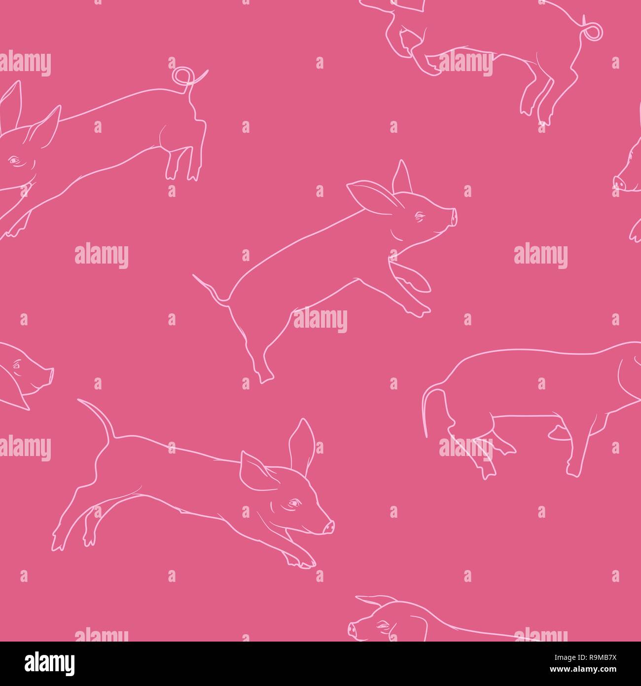 Pigs seamless pattern chinese new year 2019 vector illustration. Stock Vector