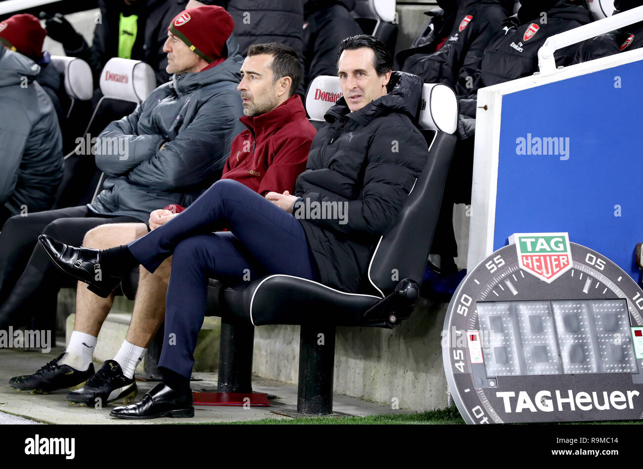 Arsenal manager Unai Emery prior to the beginning of the Premier League match at the AMEX Stadium, Brighton. PRESS ASSOCIATION Photo. Picture date: Wednesday December 26, 2018. See PA story SOCCER Brighton. Photo credit should read: Gareth Fuller/PA Wire. RESTRICTIONS: No use with unauthorised audio, video, data, fixture lists, club/league logos or 'live' services. Online in-match use limited to 120 images, no video emulation. No use in betting, games or single club/league/player publications. Stock Photo