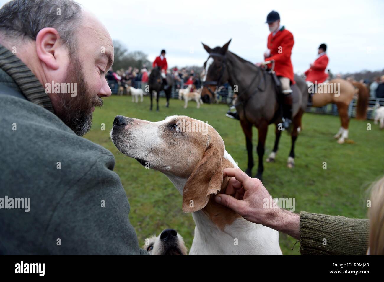 New Forest Hounds Boxing Day Hunt at Bolton's Bench in Lyndhurst, Hampshire, UK Stock Photo
