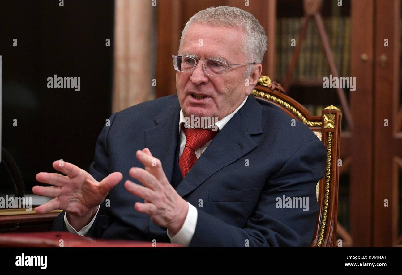 Moscow, Russia. 25th December, 2018. Liberal Democratic Party leader Vladimir Zhirinovsky during a meeting with Russian President Vladimir Putin at the Kremlin December 25, 2018 in Moscow, Russia. Credit: Planetpix/Alamy Live News Stock Photo