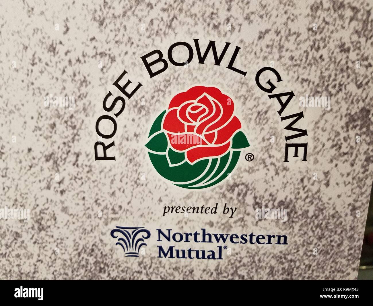 Los Angeles, CA. The Rose Bowl presented by Northwest Mutual got to a quick start, as both the Buckeyes, and the Huskies arrive in Los Angeles, these are small samples of art work of the Rose Bowl presented by Northwest Mutual, in a L.A. Hotel, in Downtown Los Angeles, on December 26, 2018. (Photo by: Jose Marin/MarinMedia.org/Cal Sport Media) ( Complete Photo & Company Credit Required) Stock Photo