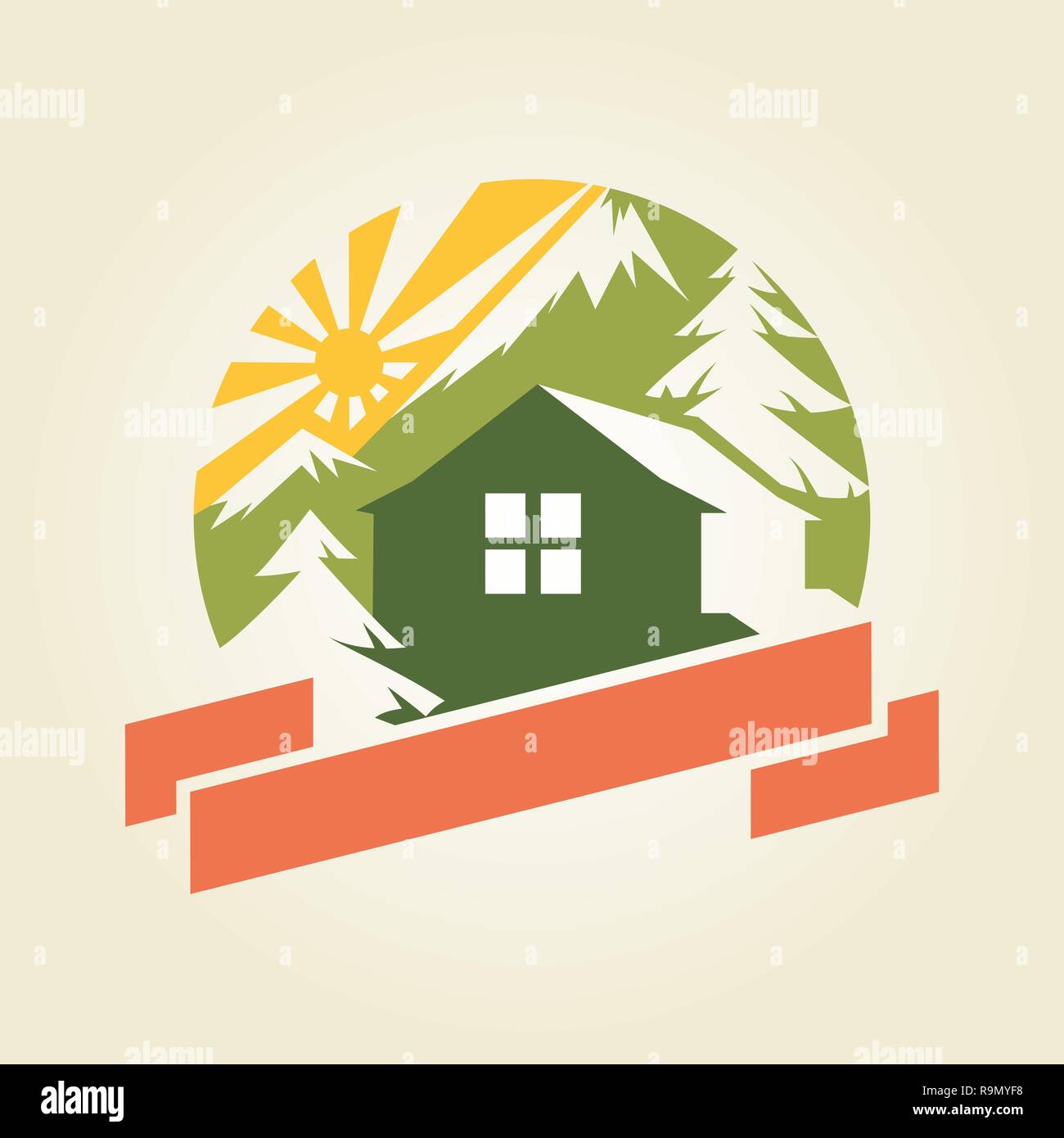 House in Mountains Logo sample, vector template Stock Vector