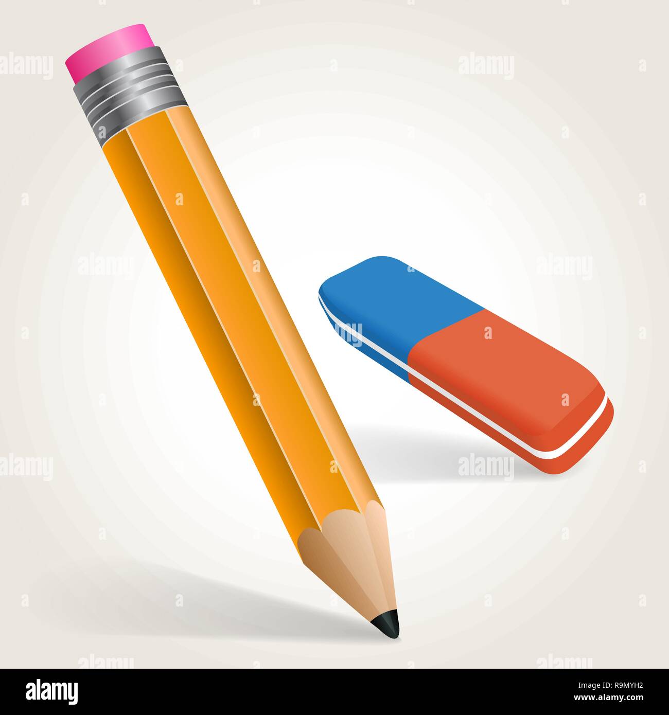 Pencil and eraser isolaed on white, vector illustration Stock Vector