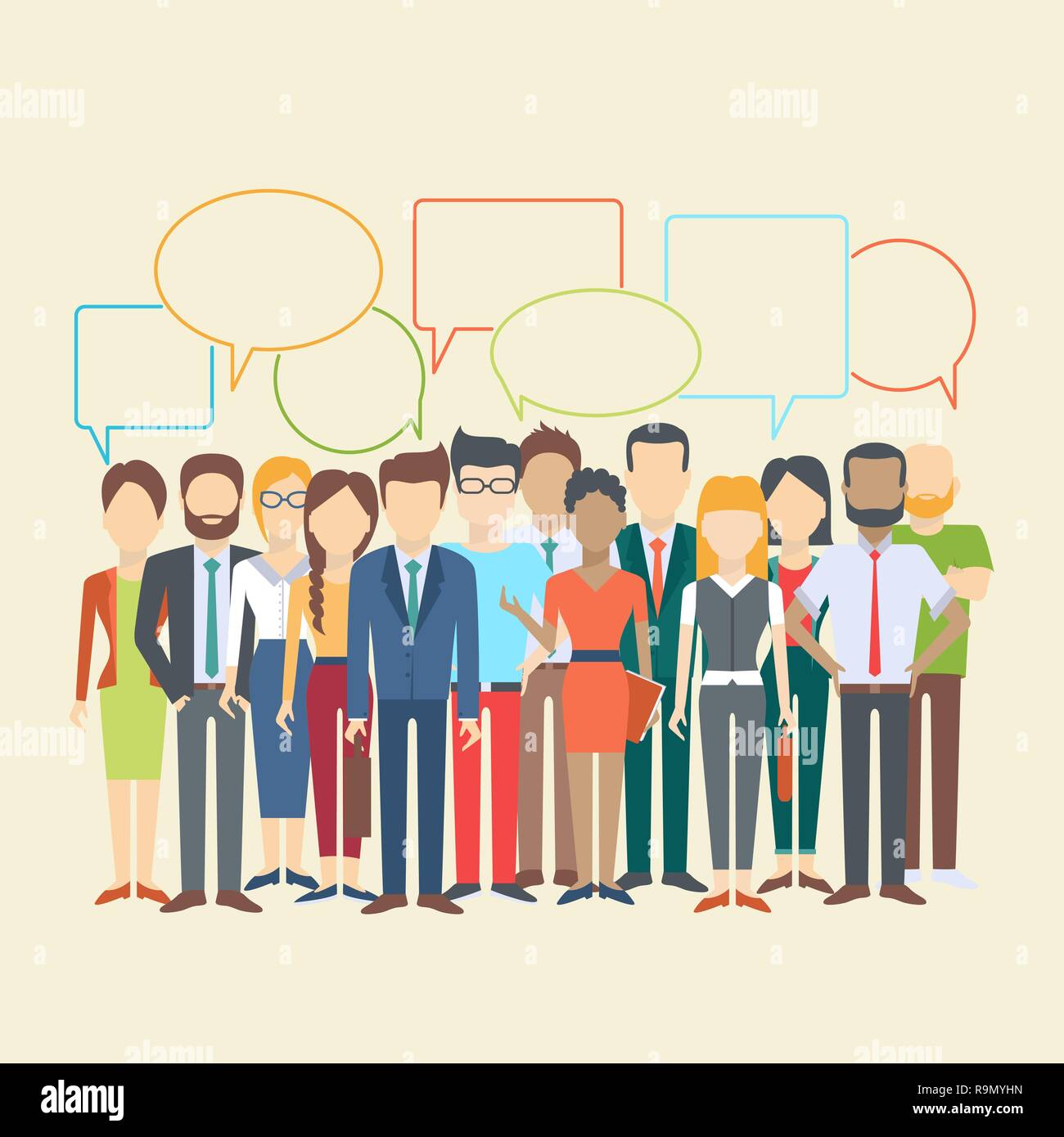 Set of business people, collection of diverse characters in flat cartoon style, vector illustration Stock Vector