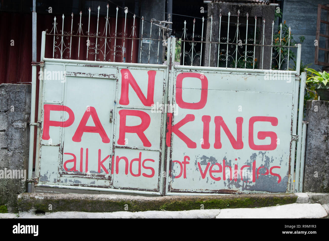 NoParking sign at Banaue Rice Terraces, Ifugao Province, Cordillera Region, Luzon, Philippines, Asia, South Asia, UNESCO World Heritage Stock Photo