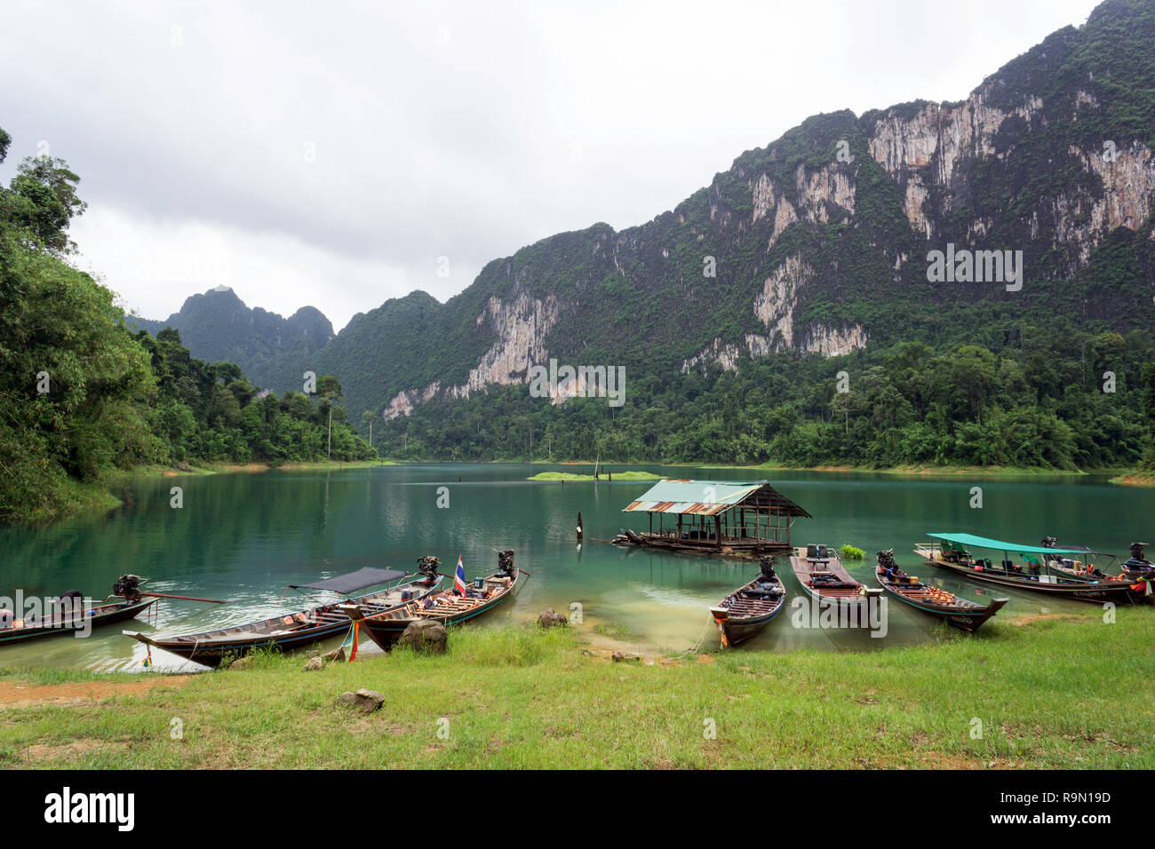 Traditional Long-Tail Boats on Cheow Lan Lake, Khao Sok National Park, Surat Thani Stock Photo