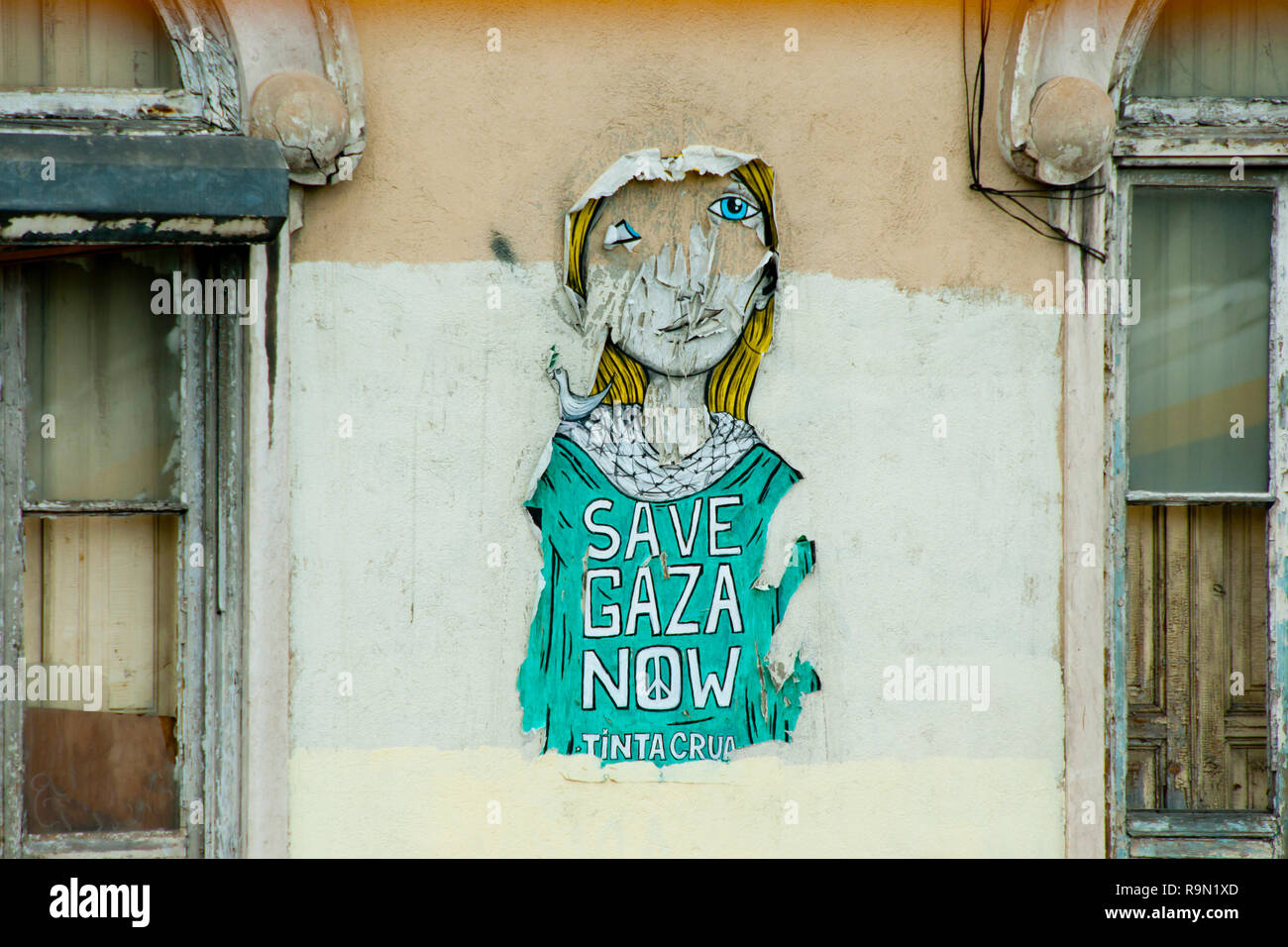 LISBON, PORTUGAL - June 3, 2016: Political poster 'Save Gaza Now' Stock Photo