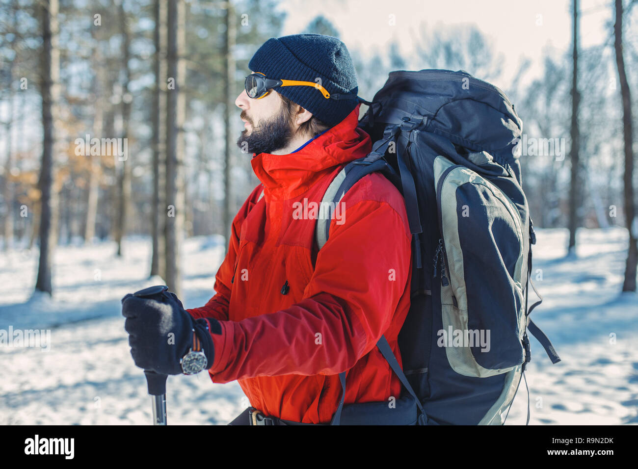 Man hiker trekking poles hi-res stock photography and images - Alamy