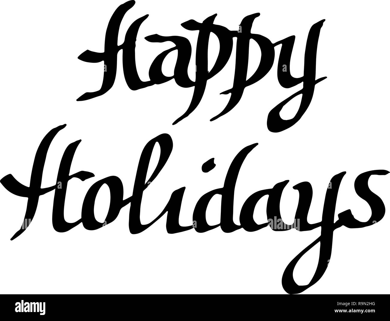 Vector Happy Holidays handwriting calligraphy. Black and white engraved ink art. Isolated text illustration element. Stock Vector