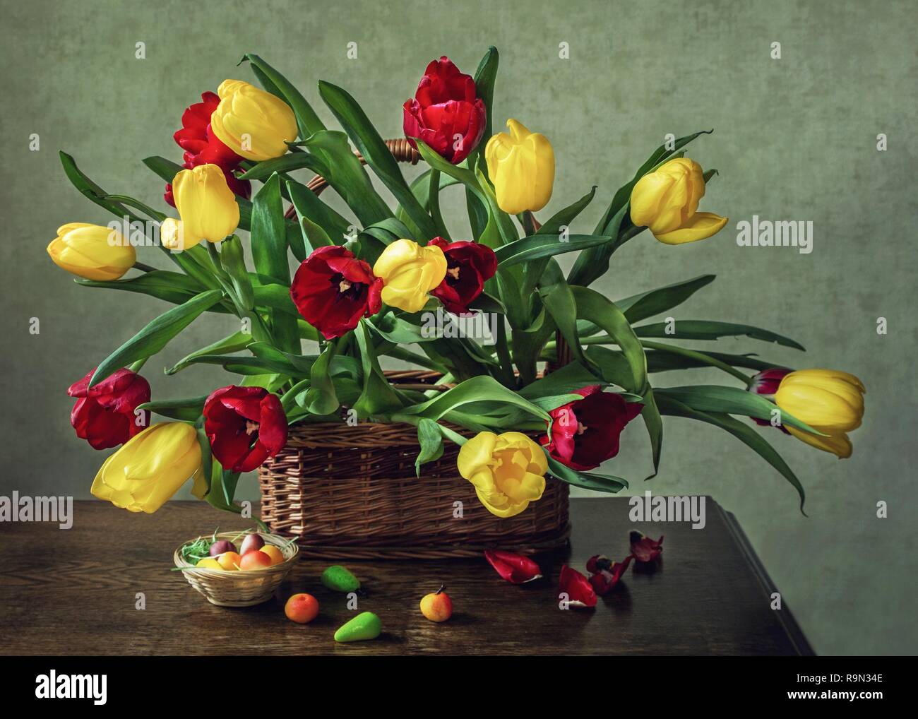 Still life with bouquet of tulips Stock Photo - Alamy