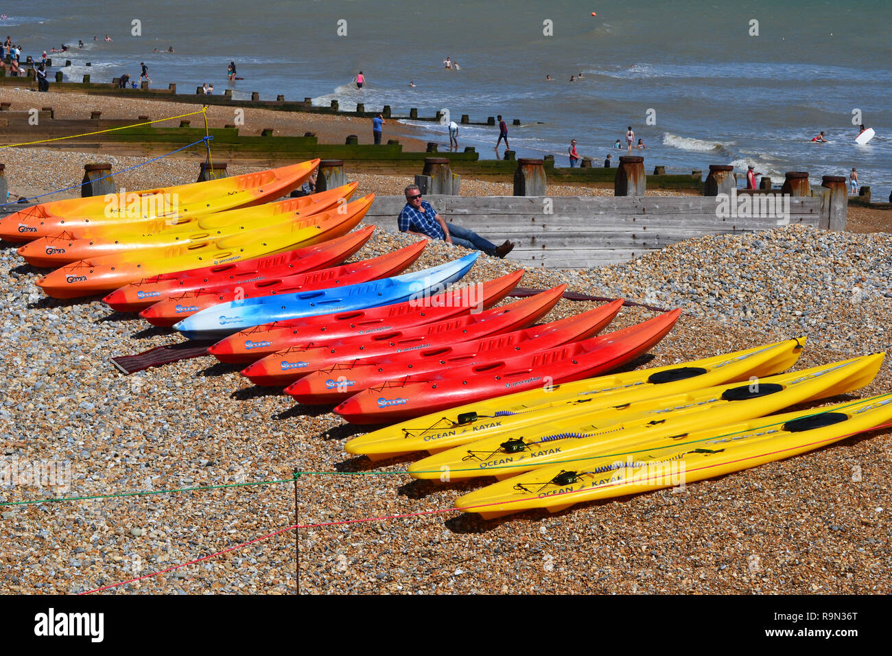 Kayaks for hire on the beach at Eastbourne Airbourne Air Show, East