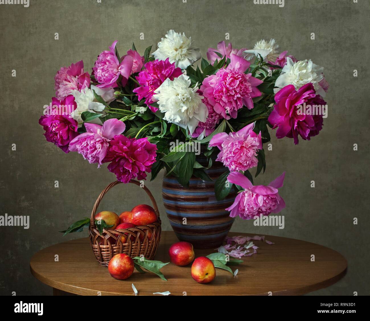 Still life with bouquet of peonies Stock Photo - Alamy