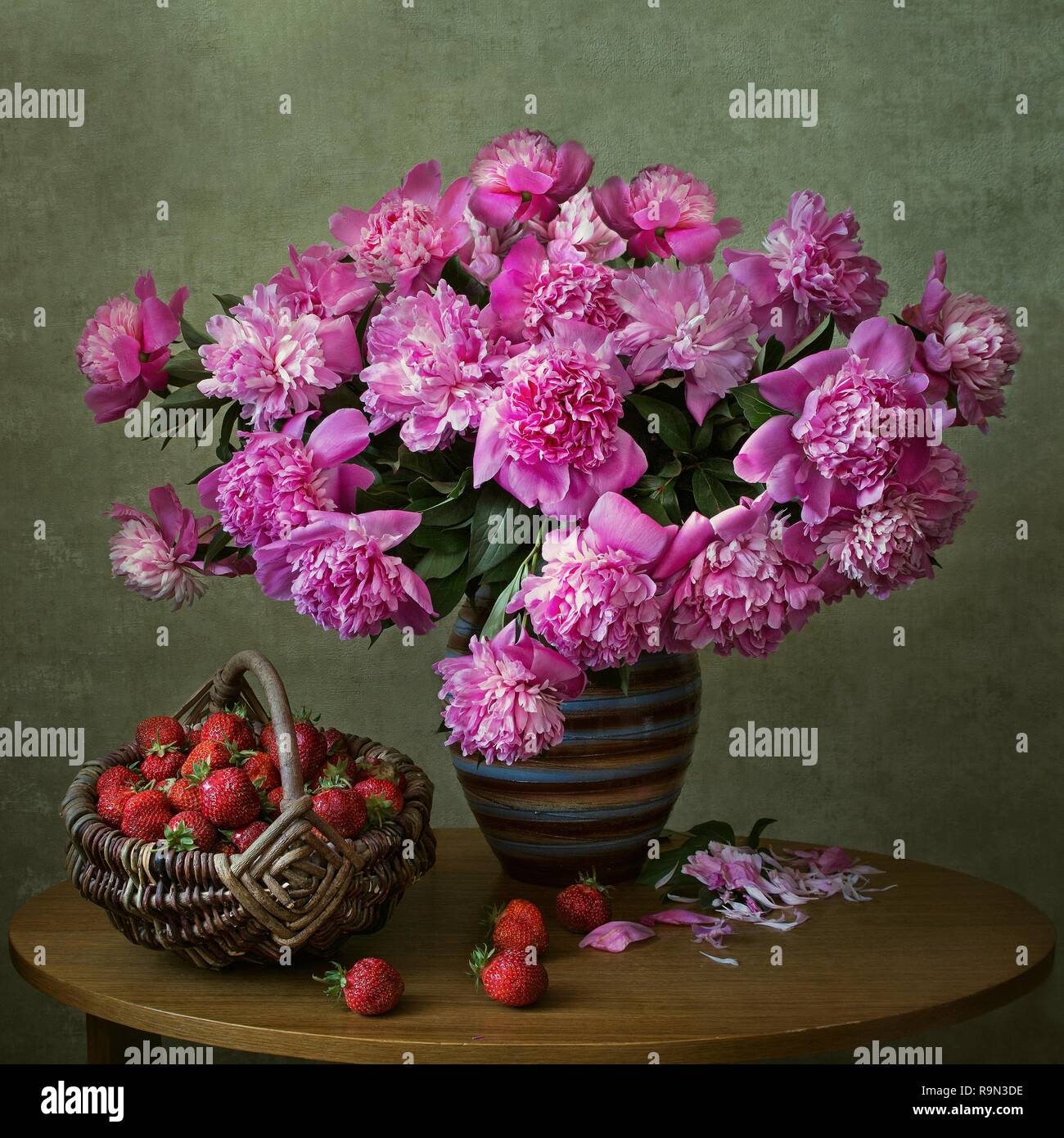 Still life with bouquet of peonies Stock Photo - Alamy