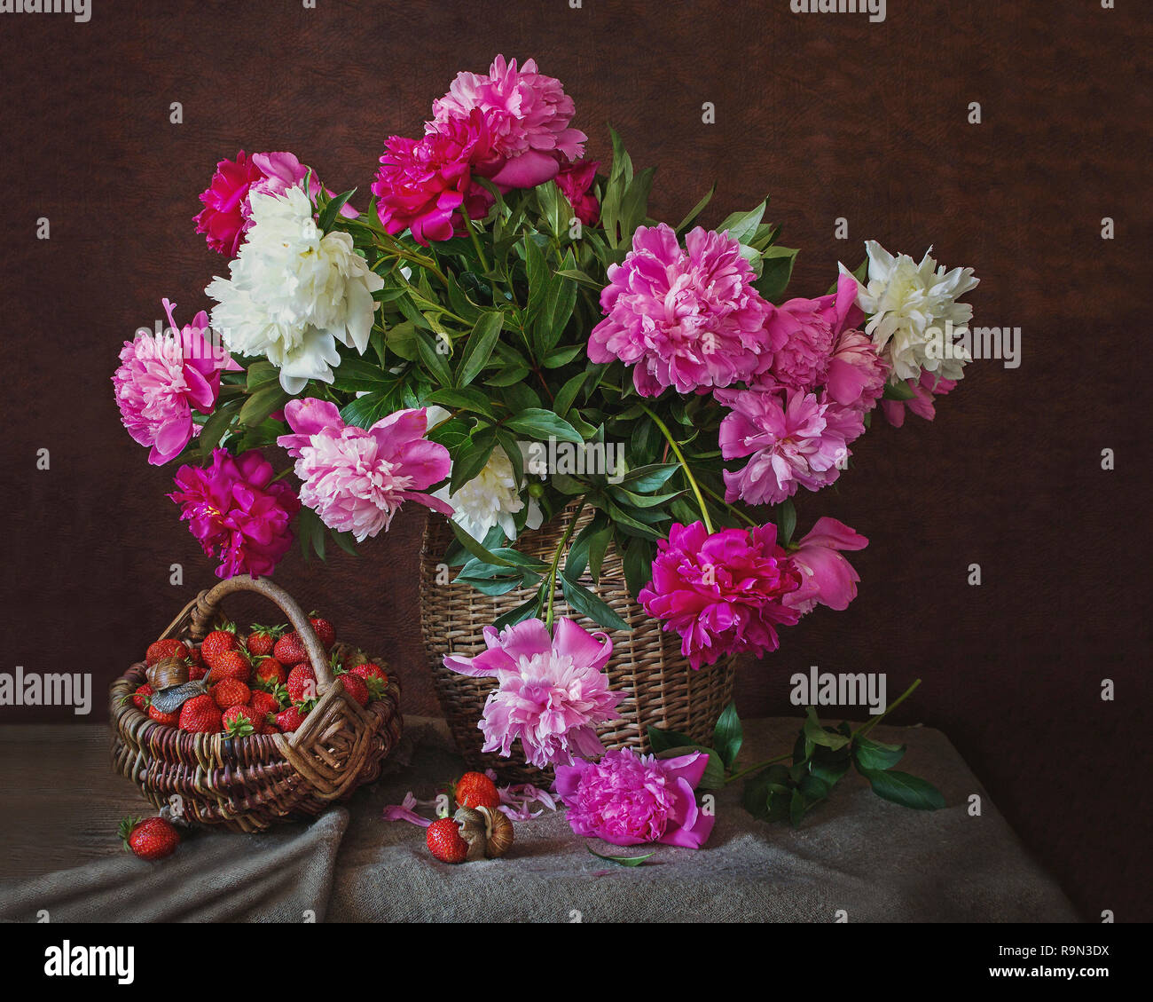 Still life with bouquet of peonies Stock Photo - Alamy