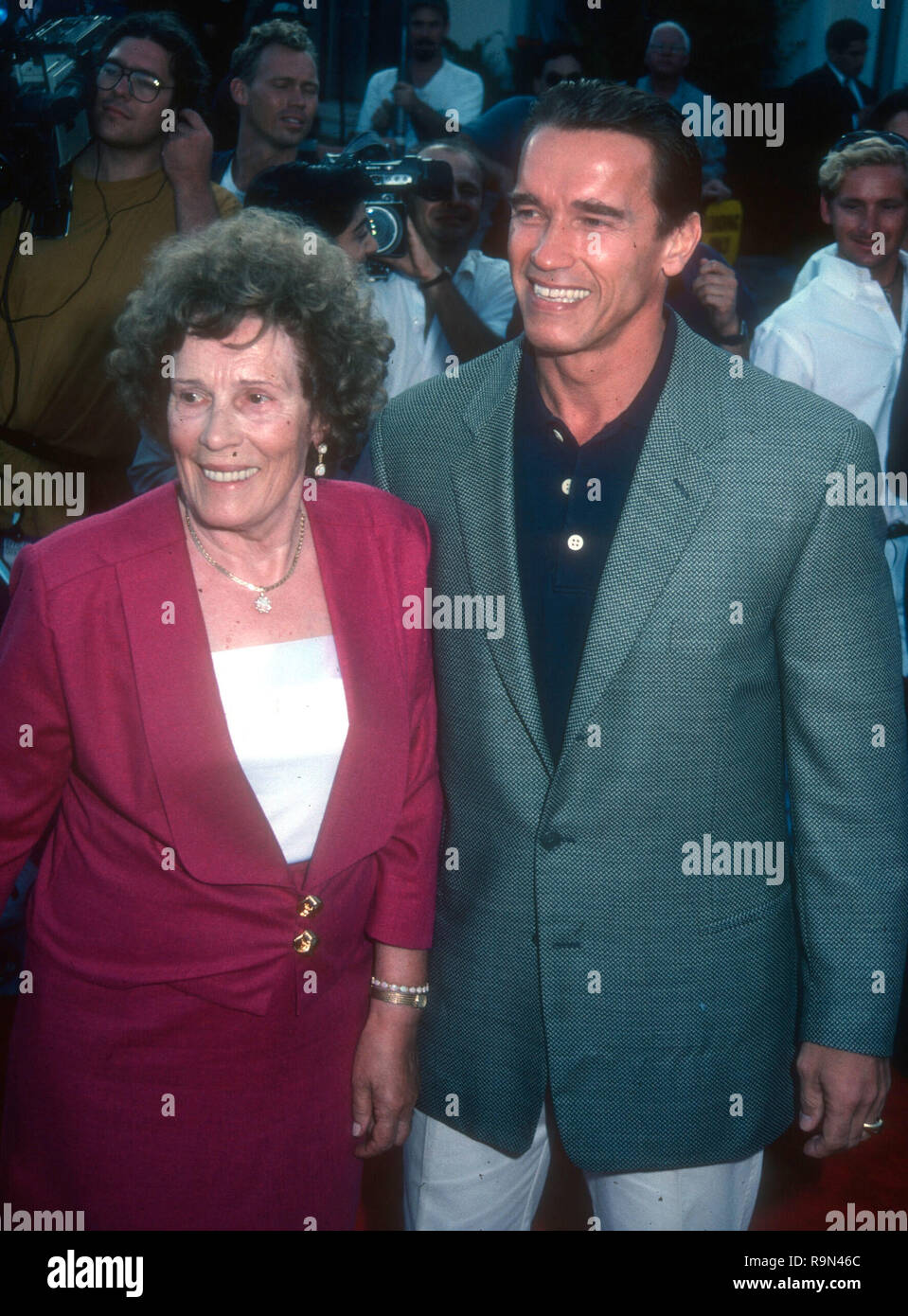 WESTWOOD, CA JUNE 13 Aurelia Jadrny Schwarzenegger and son actor Arnold Schwarzenegger attend