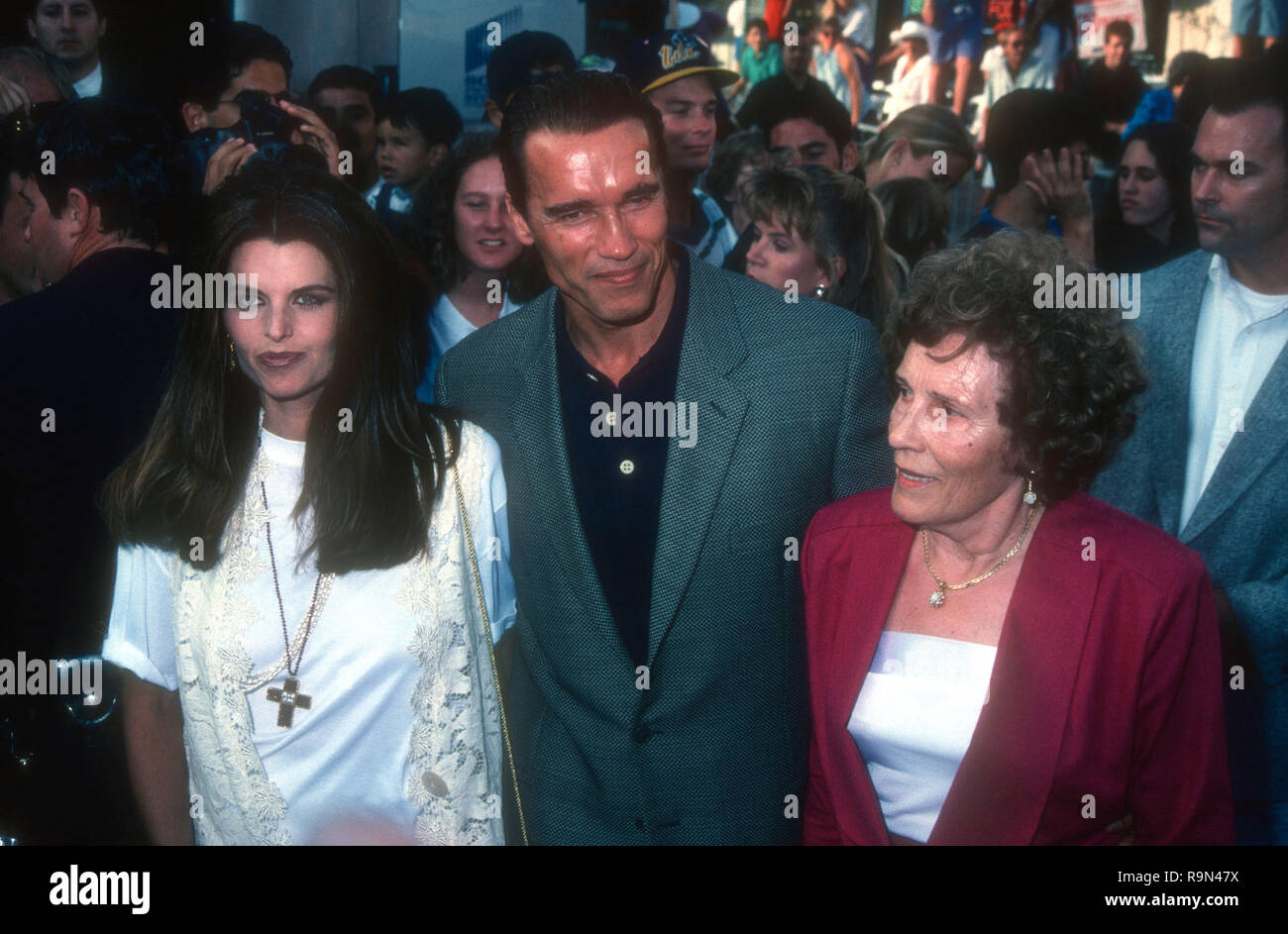 WESTWOOD, CA JUNE 13 Maria Shriver, actor Arnold Schwarzenegger and his mother Aurelia Jadrny