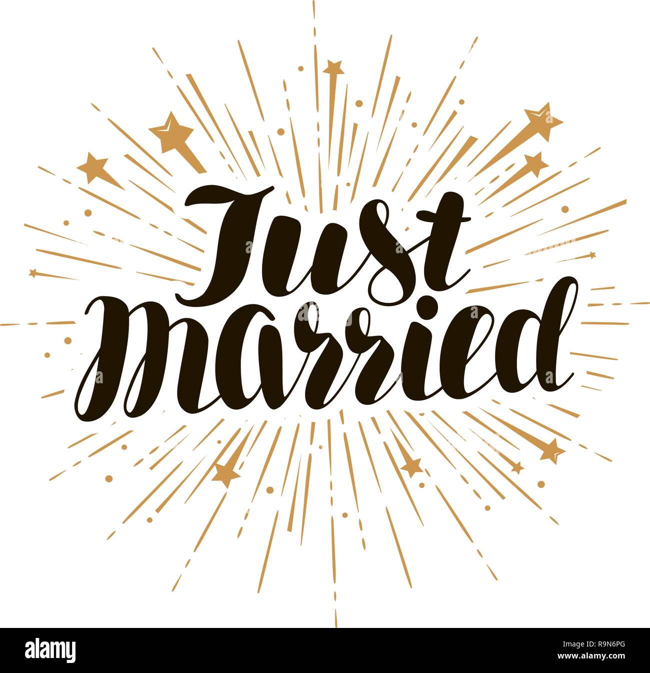 Just married, lettering. Marry, wedding card and invitation. Calligraphy, vector illustration Stock Vector