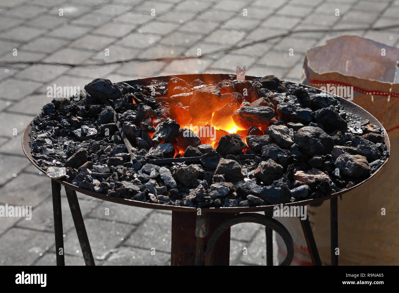 Forge, brazier with hot coals Stock Photo