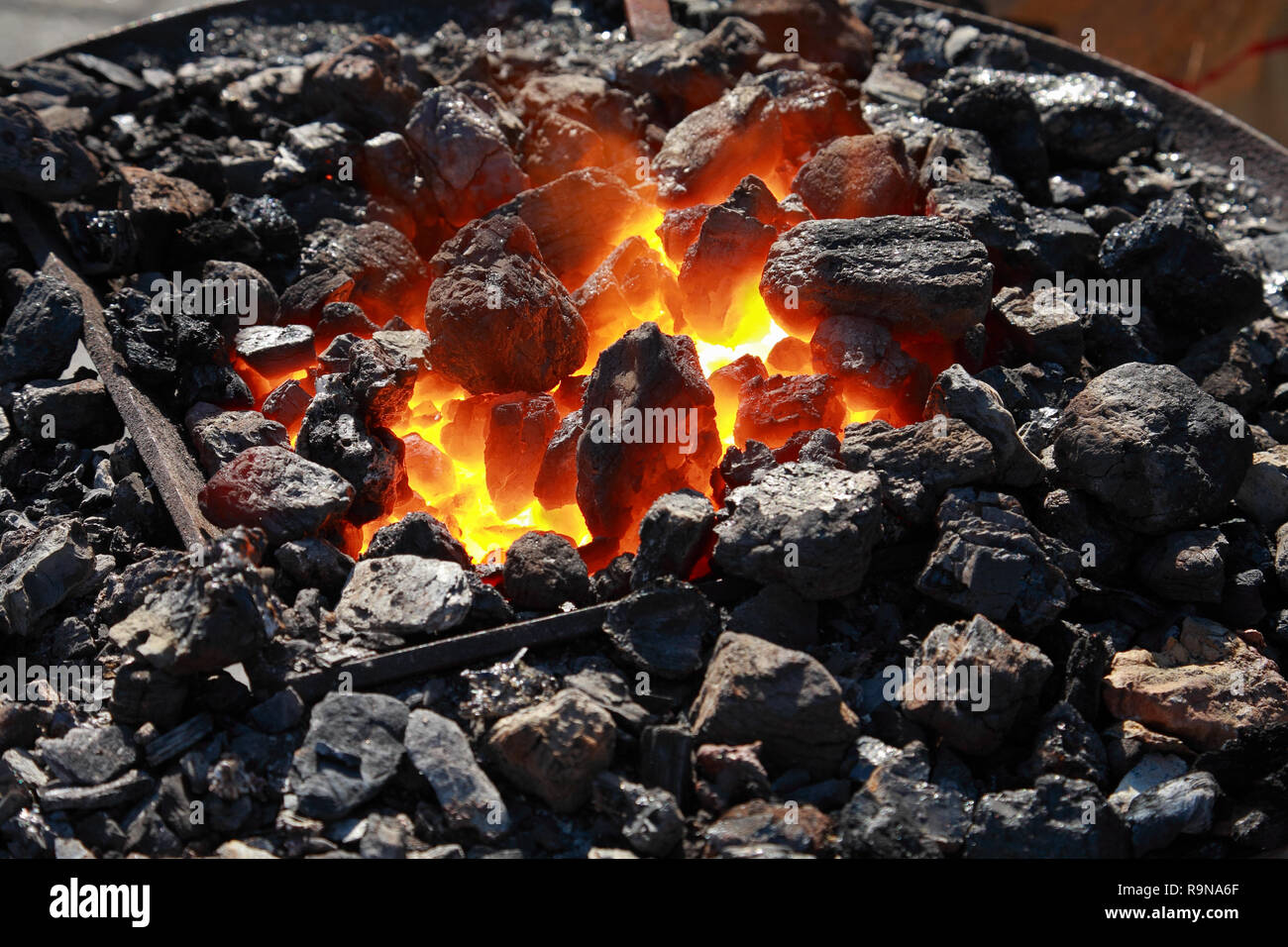 Forge, brazier with hot coals Stock Photo