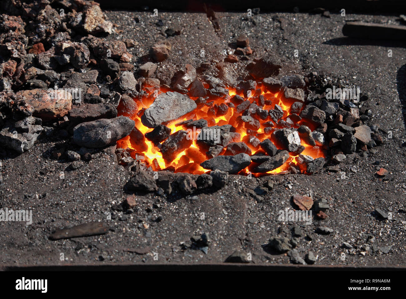 Forge, brazier with hot coals, close-up Stock Photo