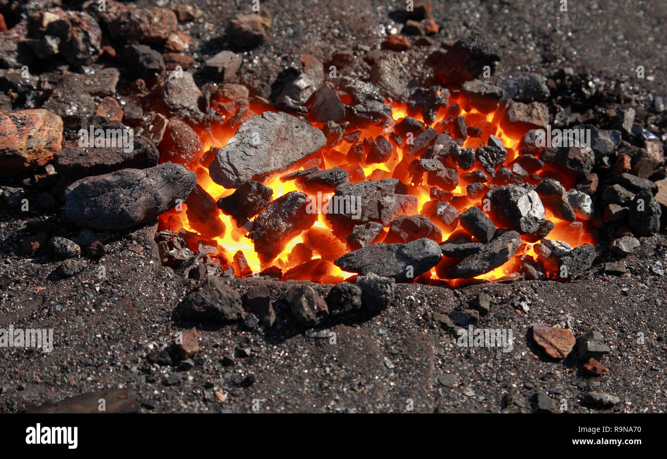 Forge, brazier with hot coals, close-up Stock Photo