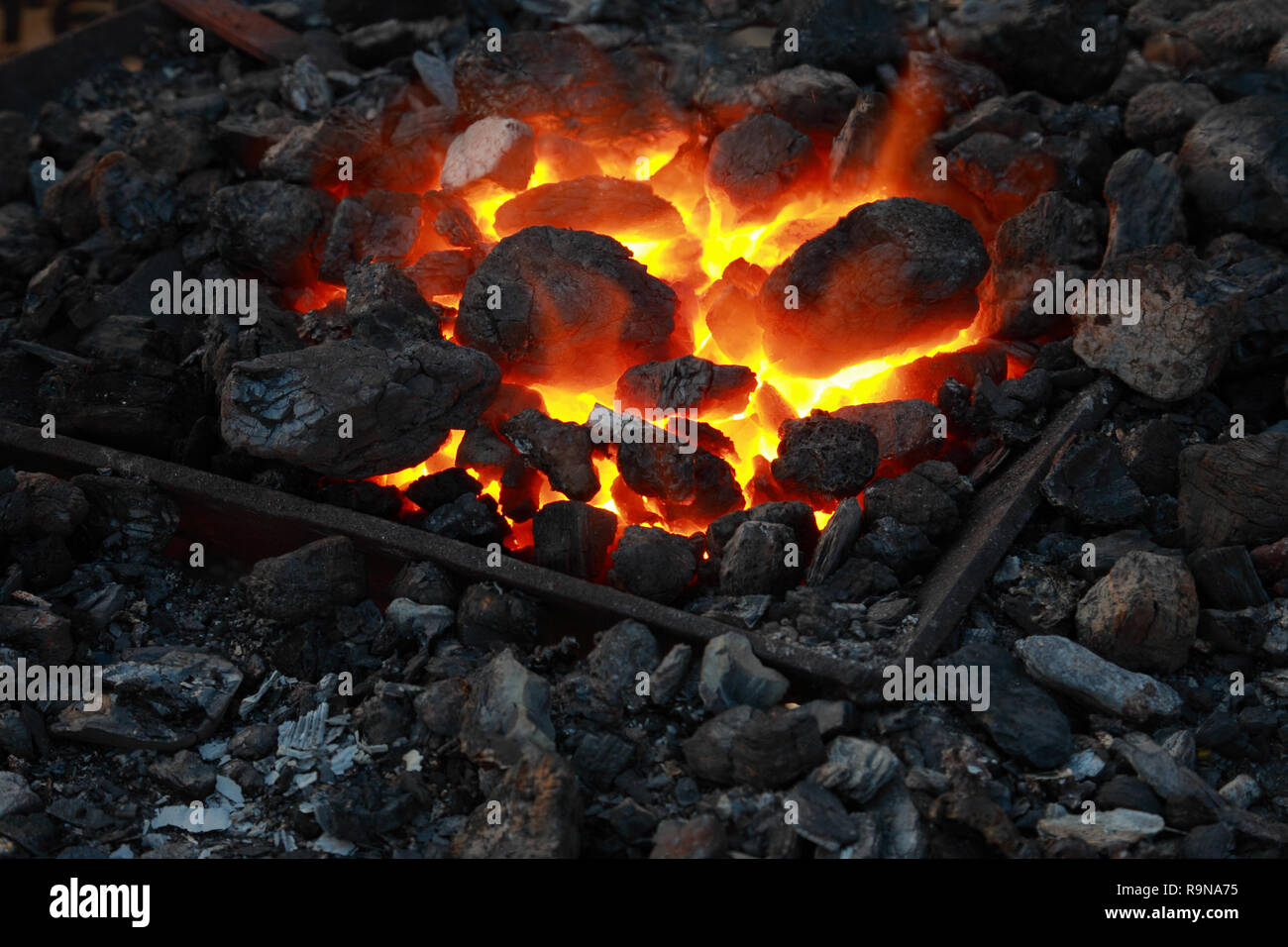 Forge, brazier with hot coals, close-up Stock Photo