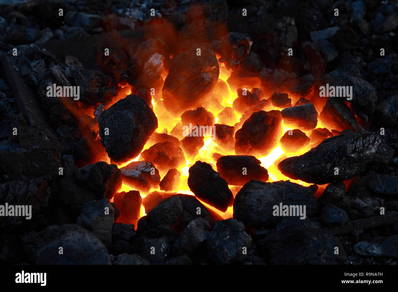 Forge, brazier with hot coals, close-up Stock Photo
