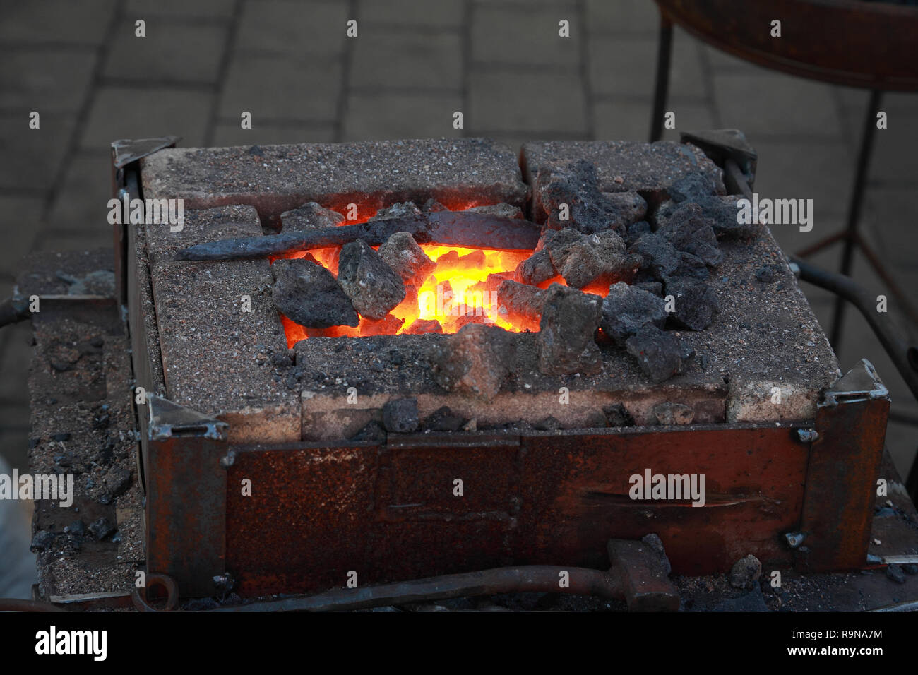 Forge, brazier with hot coals, close-up Stock Photo