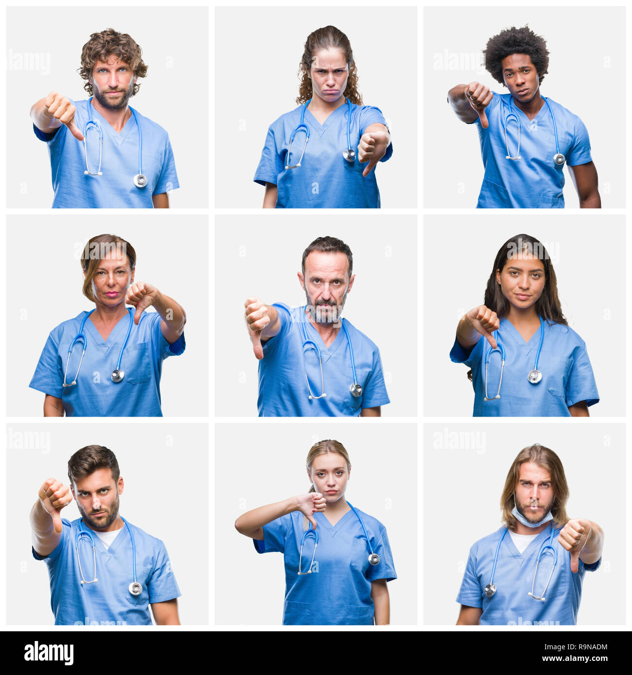 Collage of group of professional doctor nurse people over isolated ...