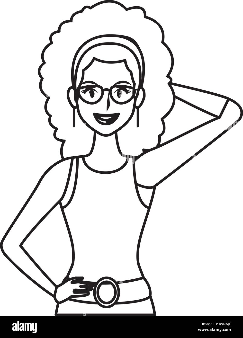 Disco woman cartoon in black and white Stock Vector