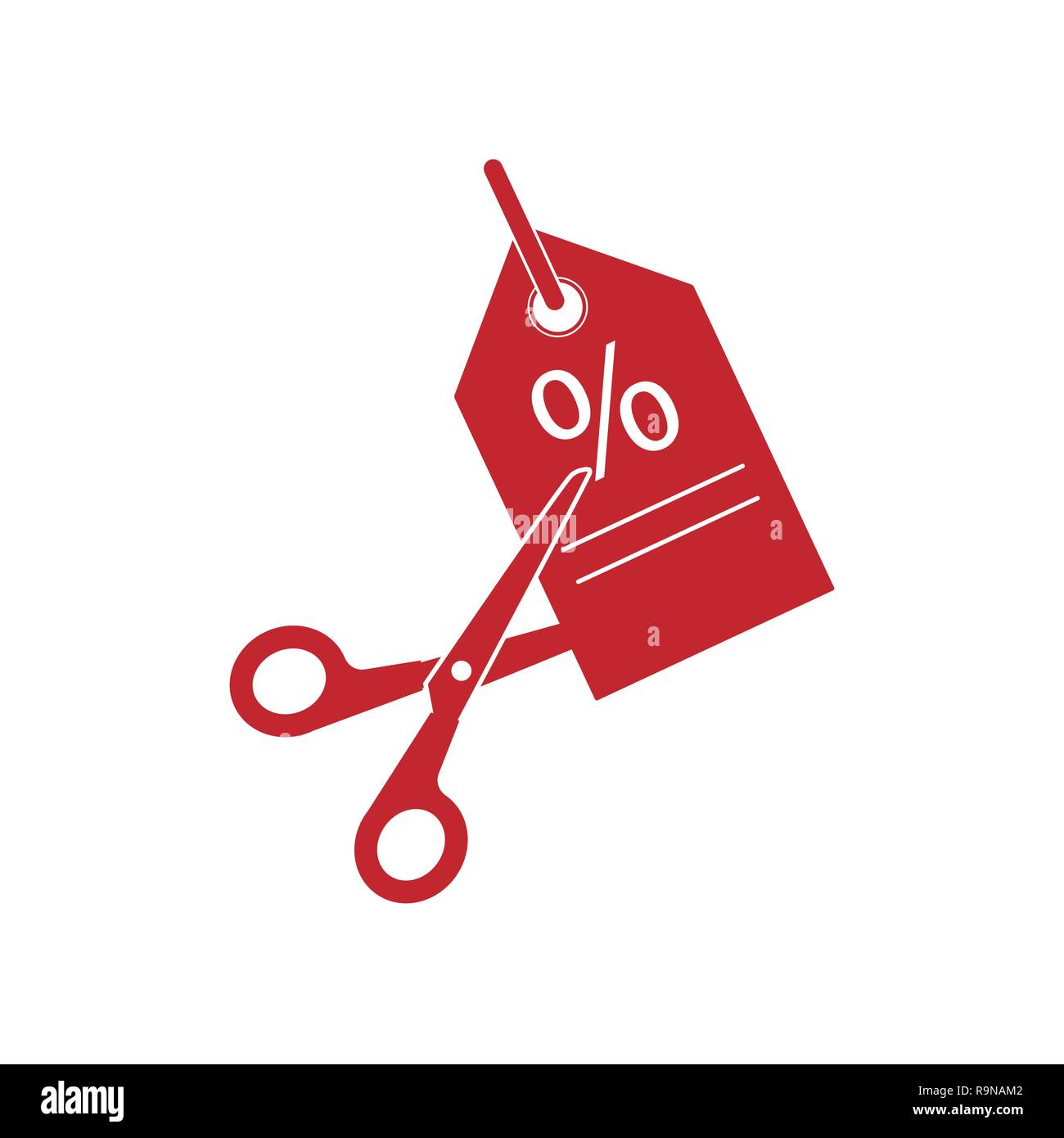Scissors cutting price tag icon. Vector illustration, flat design Stock Vector