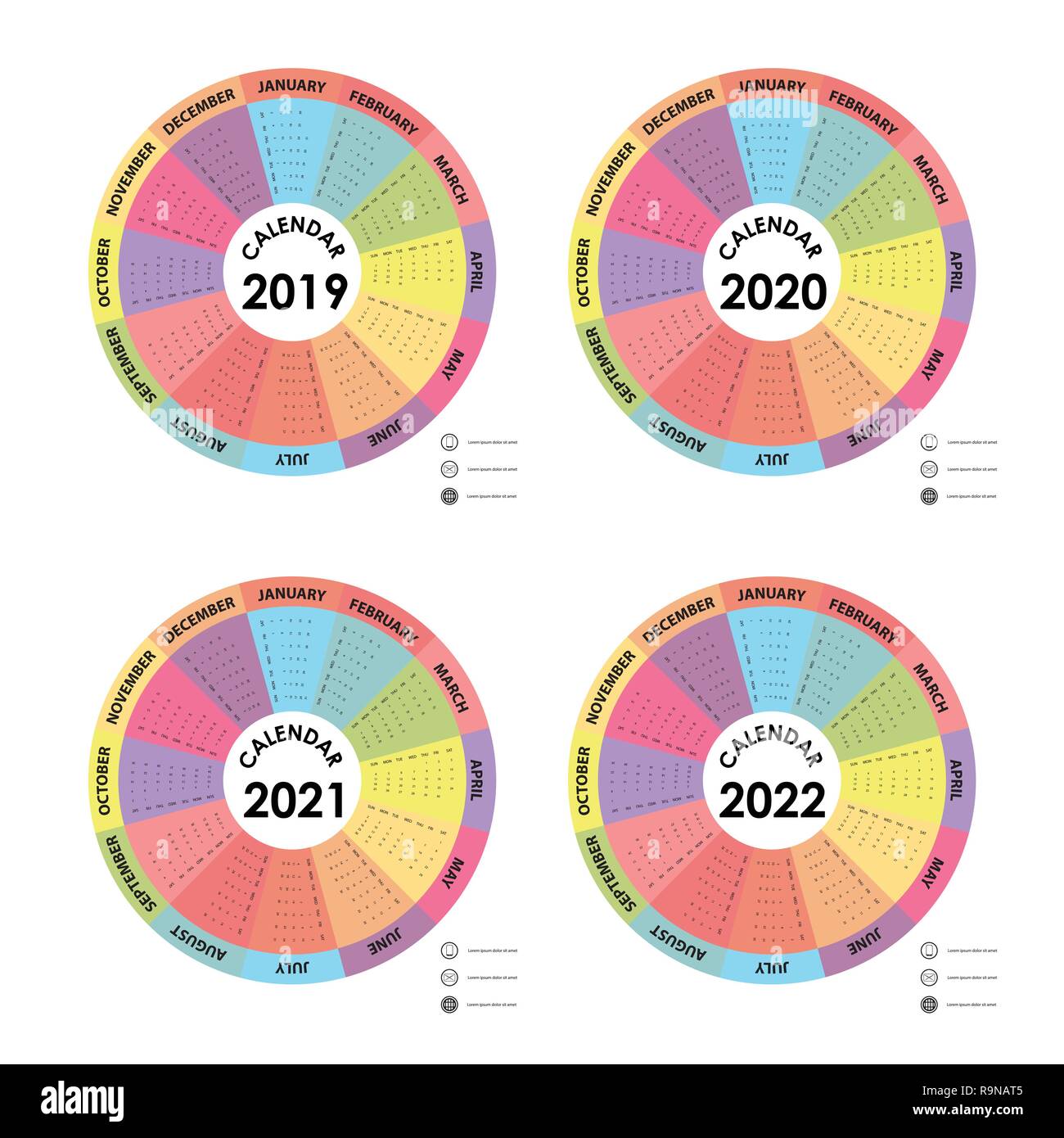 Year 2020 2021 2022 Calendar Vector Design Template