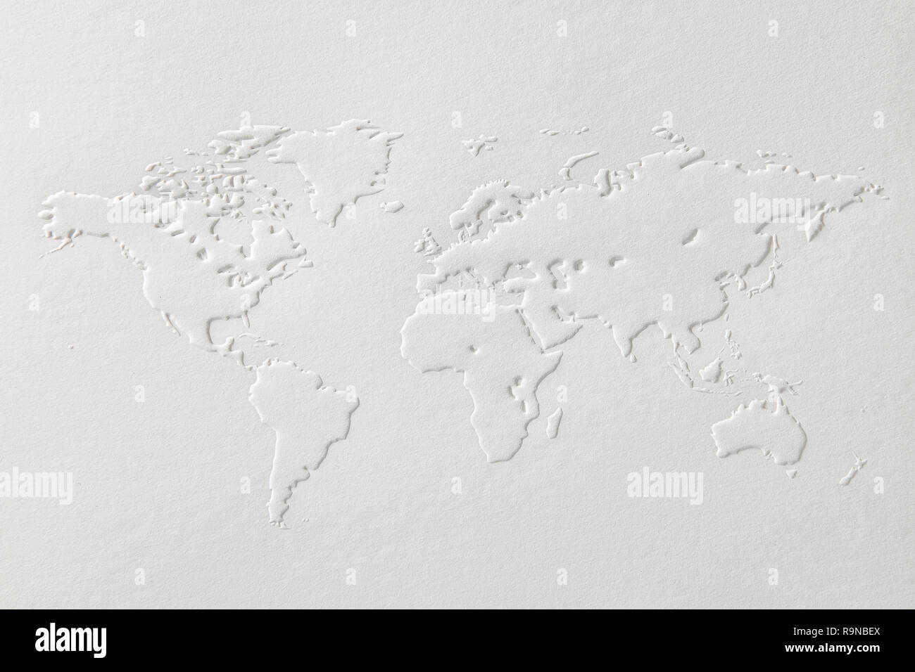 a world map made of embossing paper Stock Photo