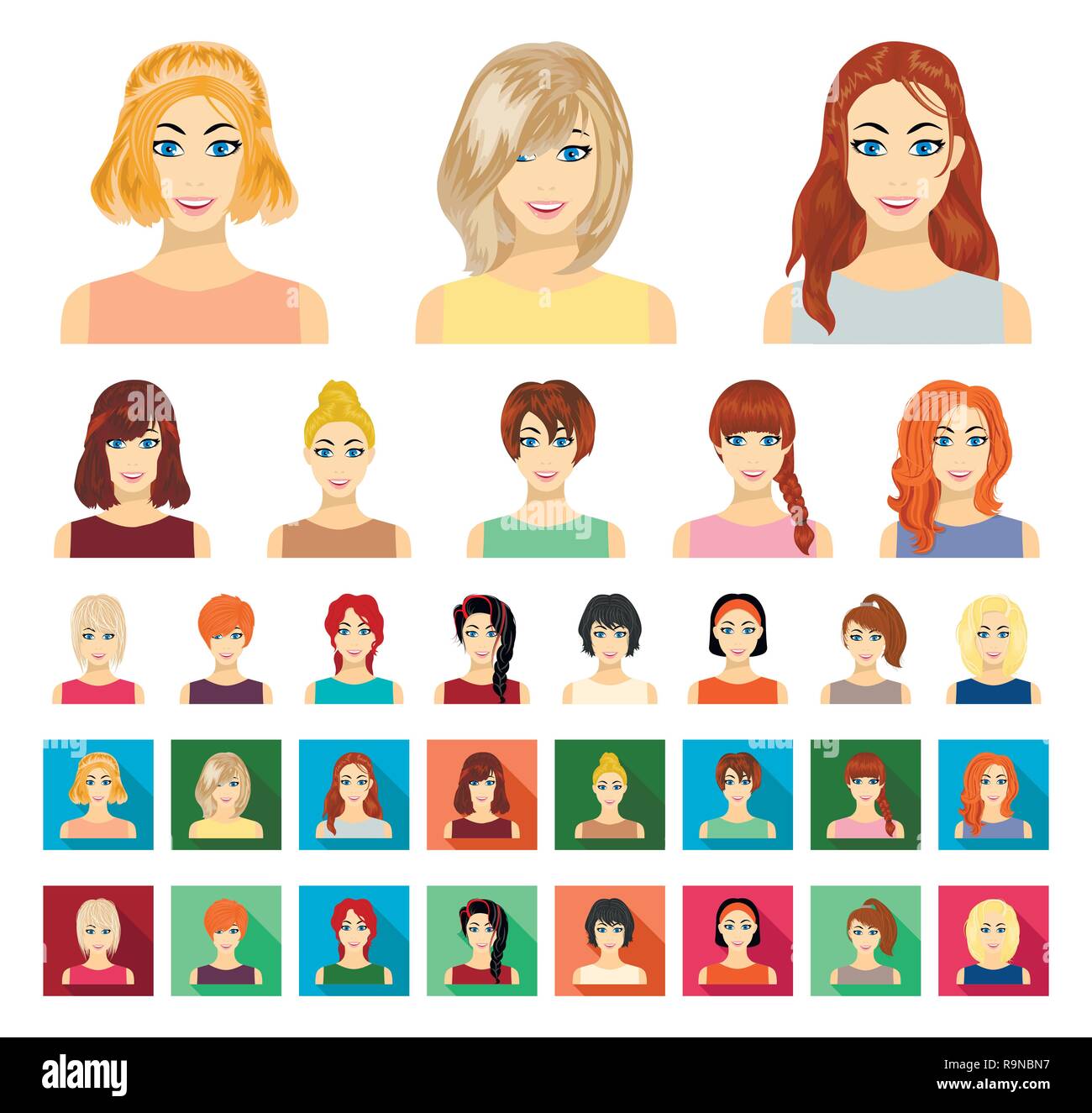 appearance,bangs,cartoon,flat,collection,curl,design ,different,fashion,female,girl,hair,haircut,hairstyle ,hairvariety,icon,illustration,image,isolated,logo,makeup,pigtail,portrait,set,sign, style,styling,symbol,tail,type,vector,view,web,woman, Vector ...