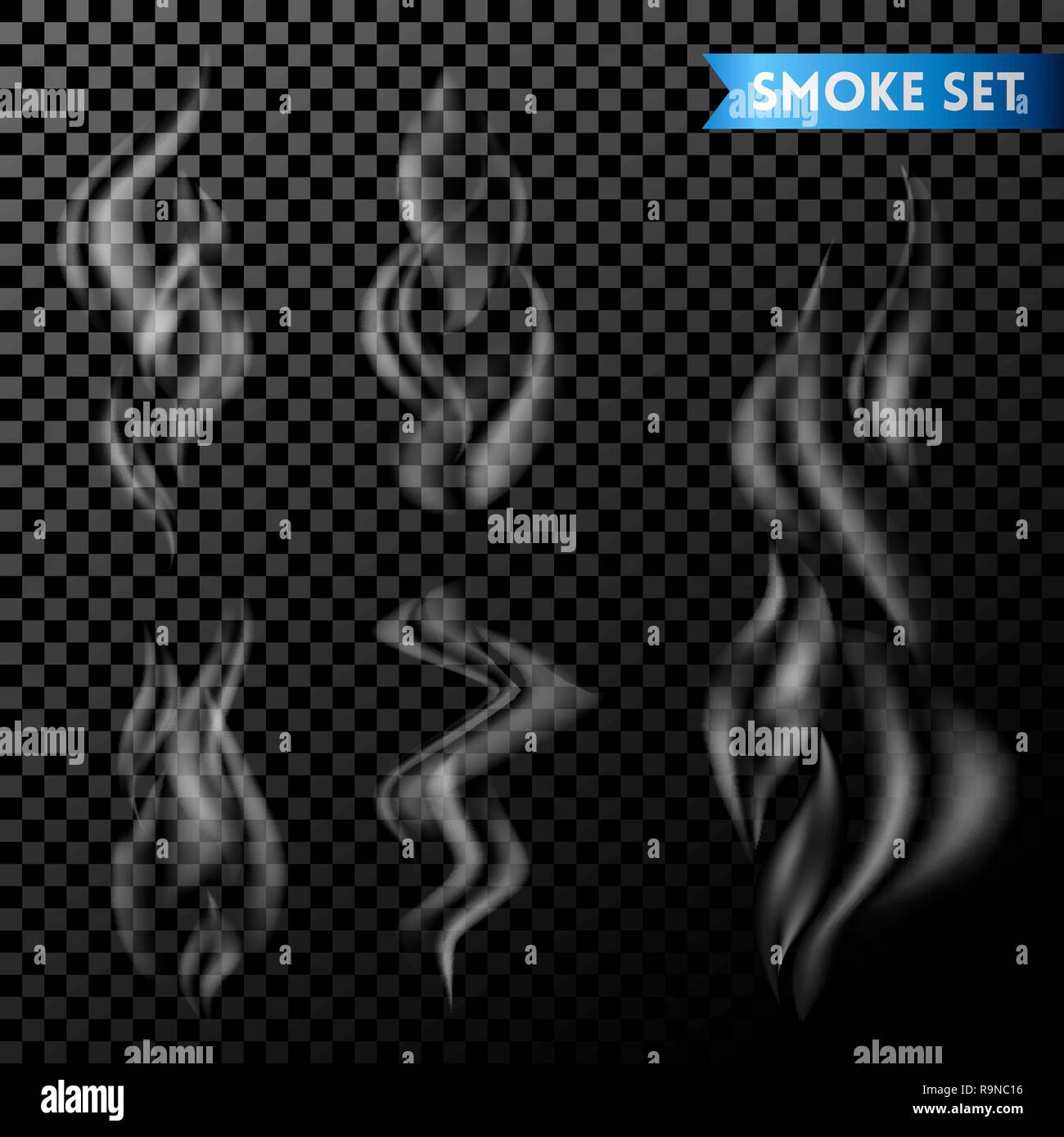 Set of smoke or steam set on transparent background Stock Vector