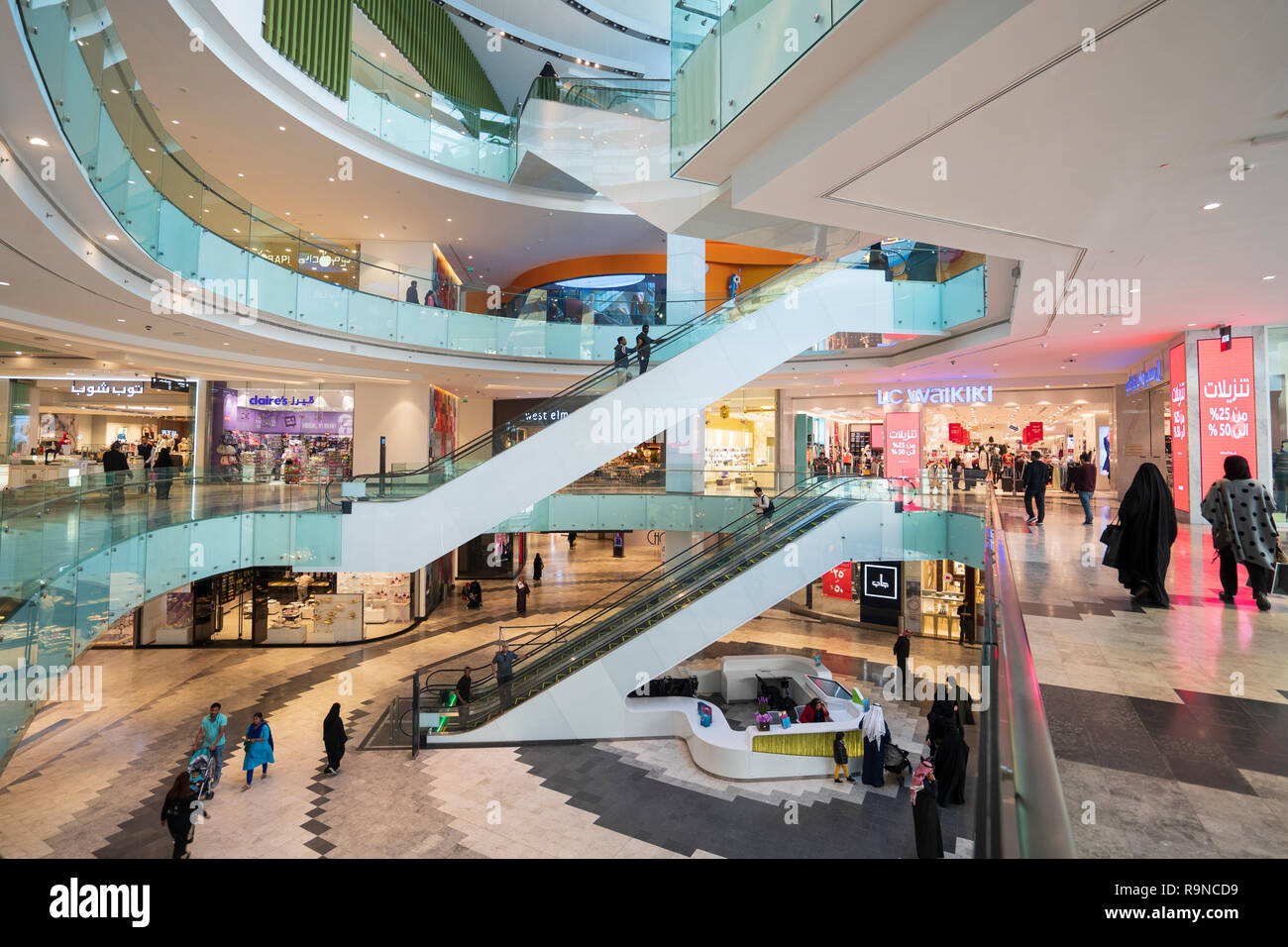Interior of modern Al Kout mall in Fahaheel, Kuwait, Middle East. Stock Photo